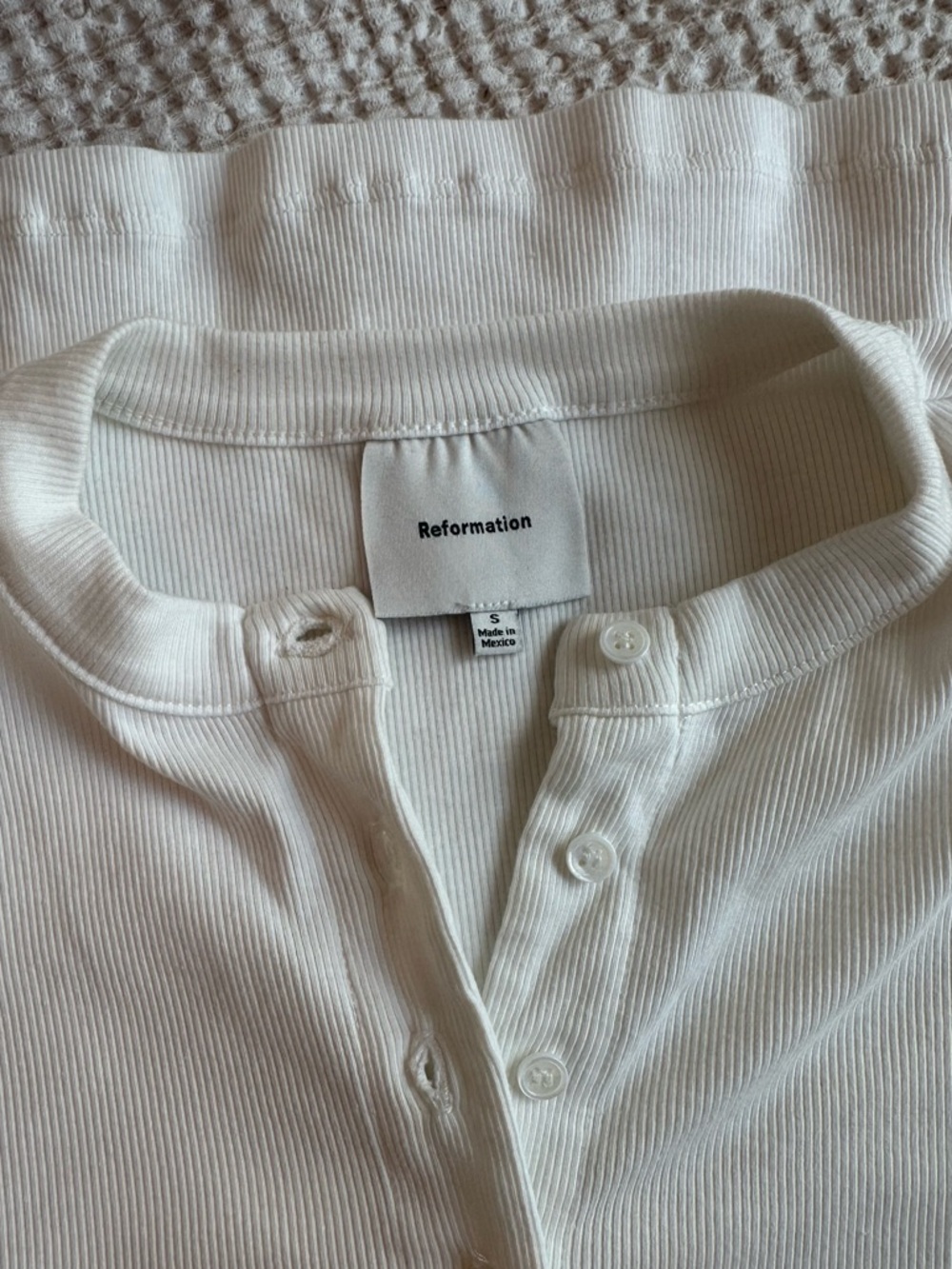 Reformation Raelynn Knit Top
 Cream Ribbed Button-Up Henley - Picture 3 of 6
